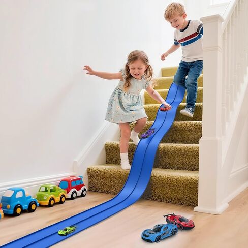 Flex Race Track 16 Ft with Suction Cups Compatible with Diecast 1/64th Cars, Flexible Car Track Toys for Ages 3+ Kids Toddlers Roll Out Portable Racetrack (Blue) in Saudi Arabia