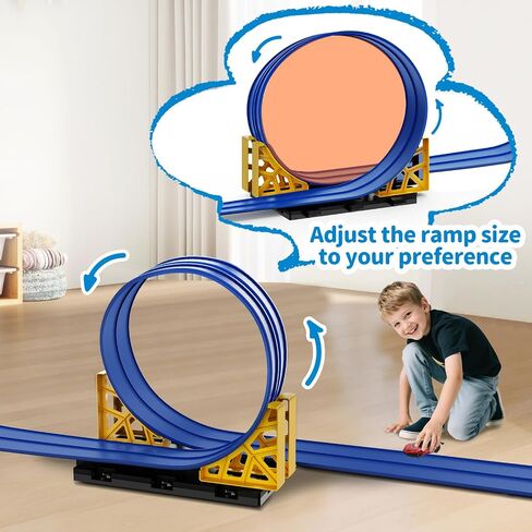Flex Race Track 16 Ft with Suction Cups Compatible with Diecast 1/64th Cars, Flexible Car Track Toys for Ages 3+ Kids Toddlers Roll Out Portable Racetrack (Blue) in Saudi Arabia