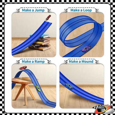 Flex Race Track 16 Ft with Suction Cups Compatible with Diecast 1/64th Cars, Flexible Car Track Toys for Ages 3+ Kids Toddlers Roll Out Portable Racetrack (Blue) in Saudi Arabia
