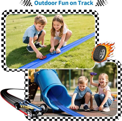 Flex Race Track 16 Ft with Suction Cups Compatible with Diecast 1/64th Cars, Flexible Car Track Toys for Ages 3+ Kids Toddlers Roll Out Portable Racetrack (Blue) in Saudi Arabia