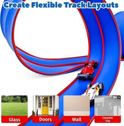 مسار سيارة سباق مرن للأطفال بطول 15 قدمًا، مجموعة مسارات مرنة متوافقة مع سيارات Diecast 1/64th، مسارات سباق محمولة قابلة للطي مع كؤوس شفط قوية، هدايا عيد ميلاد للأولاد والبنات من عمر 3 سنوات فما فوق in Kuwait