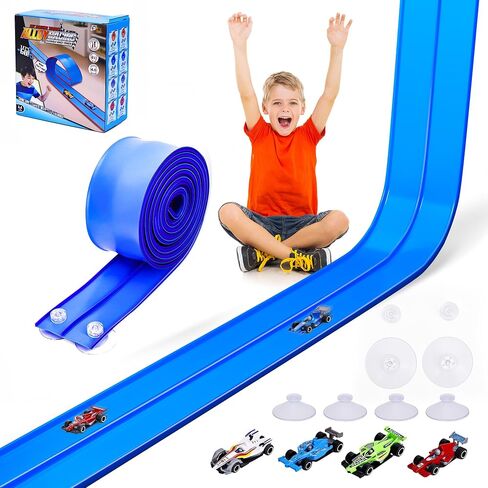 مسار سيارة سباق مرن للأطفال بطول 15 قدمًا، مجموعة مسارات مرنة متوافقة مع سيارات Diecast 1/64th، مسارات سباق محمولة قابلة للطي مع كؤوس شفط قوية، هدايا عيد ميلاد للأولاد والبنات من عمر 3 سنوات فما فوق in Kuwait