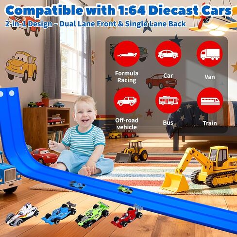 مسار سيارة سباق مرن للأطفال بطول 15 قدمًا، مجموعة مسارات مرنة متوافقة مع سيارات Diecast 1/64th، مسارات سباق محمولة قابلة للطي مع كؤوس شفط قوية، هدايا عيد ميلاد للأولاد والبنات من عمر 3 سنوات فما فوق in Kuwait