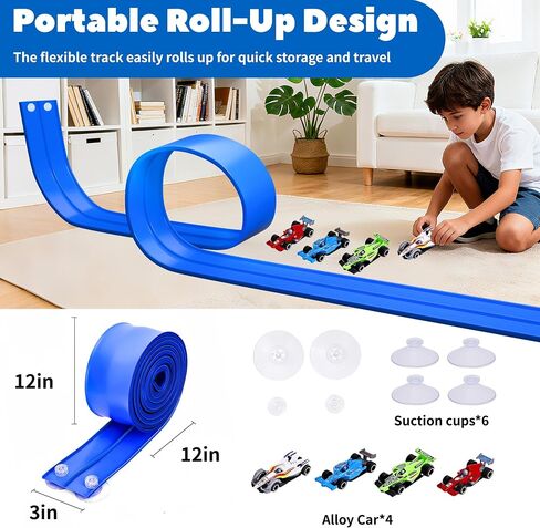 مسار سيارة سباق مرن للأطفال بطول 15 قدمًا، مجموعة مسارات مرنة متوافقة مع سيارات Diecast 1/64th، مسارات سباق محمولة قابلة للطي مع كؤوس شفط قوية، هدايا عيد ميلاد للأولاد والبنات من عمر 3 سنوات فما فوق in Kuwait