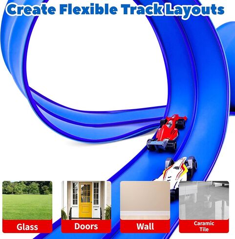 مسار سيارة سباق مرن للأطفال بطول 15 قدمًا، مجموعة مسارات مرنة متوافقة مع سيارات Diecast 1/64th، مسارات سباق محمولة قابلة للطي مع كؤوس شفط قوية، هدايا عيد ميلاد للأولاد والبنات من عمر 3 سنوات فما فوق in Kuwait