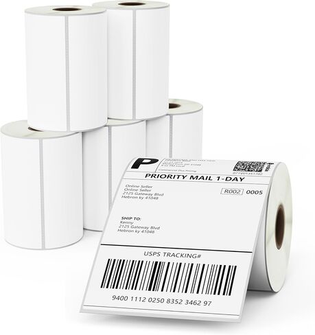BETCKEY - 4" x 6" (102 mm x 152 mm) Shipping Removable Film Label - Durable Waterproof - Compatible with Zebra & Rollo Label Printer(not for dymo 4XL) [6 Rolls, 1500 Labels] in Kuwait
