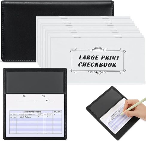 10 عبوات من دفتر شيكات مطبوع كبير مع غطاء دفتر شيكات جلدي، دفتر تسجيل الشيكات سهل القراءة، تحقق من السجلات للاستخدام الشخصي، الودائع وبطاقة الائتمان، 5.6 × 2.9 بوصة in Kuwait