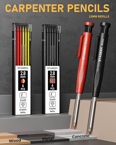22 Pack Mechanical Carpenter Pencil Set with Sharpener 60 Refills, Automatic Center Punch, Carbide Scribe Tool, Eraser and Deep Hole Marker Pen, Heavy Duty Construction Pencil for Architect-With Pouch in Kuwait