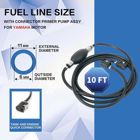 AMYBEST 5/16" 8mm Fuel Line Assembly, 10 FT Marine Outboard Boat Motor RVs Fuel Gas Line Hose Kit with Primer Bulb, Steel Hose Clamps and Connector, Compatible with Yamaha Outboard Motors (5/16" 8mm) in Saudi Arabia