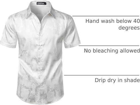 ZEROYAA Men's Shiny Luxury Silk Satin Jacquard Dress Shirt Short Sleeve Button Up Shirts for Party Prom in Saudi Arabia