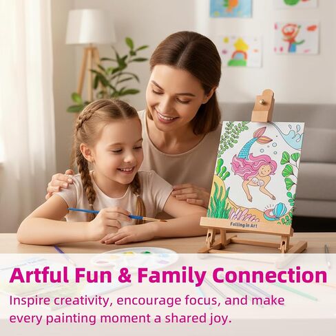 Falling in Art 40 Pcs Acrylic Paint Set for Kids, DIY Wooden Slices Kit with 6 Acrylic Paints, 5 Glow Paints, 10 Paintbrushes, and 12 Wooden Slices, Complete Art Craft Gift for Boys and Girls in Saudi Arabia