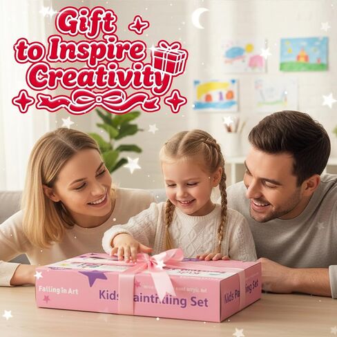 Falling in Art 40 Pcs Acrylic Paint Set for Kids, DIY Wooden Slices Kit with 6 Acrylic Paints, 5 Glow Paints, 10 Paintbrushes, and 12 Wooden Slices, Complete Art Craft Gift for Boys and Girls in Saudi Arabia