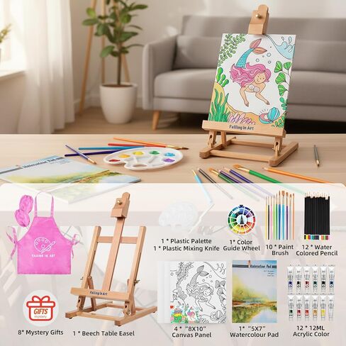 Falling in Art 40 Pcs Acrylic Paint Set for Kids, DIY Wooden Slices Kit with 6 Acrylic Paints, 5 Glow Paints, 10 Paintbrushes, and 12 Wooden Slices, Complete Art Craft Gift for Boys and Girls in Saudi Arabia