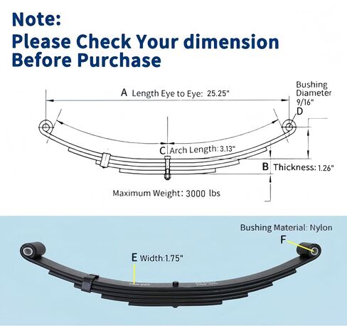 FWN Trailer Leaf Spring, 4 Leaf 3000lb Trailer Axle Springs, 25.25"L, 1.75" Width, 3.13" Free Open of Trailer Leaf Springs, Trailer Axle Leaf Spring for SW5 in Saudi Arabia