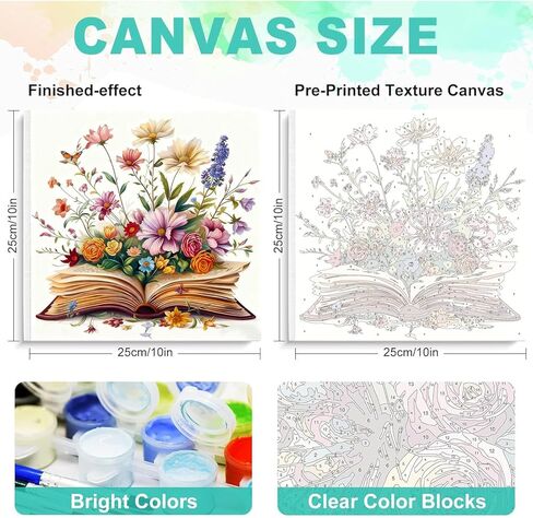 مجموعة كتب الطلاء بالأرقام للبالغين المبتدئين - حامل خشبي، طلاء زهور بالأرقام مع إطار، كتاب رسم للكبار حسب مجموعات الأرقام على القماش، فنون الرسم الزيتي السهل هدية ديكور جداري 8 × 8 بوصة in Kuwait
