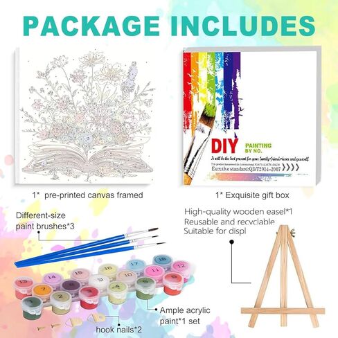 مجموعة كتب الطلاء بالأرقام للبالغين المبتدئين - حامل خشبي، طلاء زهور بالأرقام مع إطار، كتاب رسم للكبار حسب مجموعات الأرقام على القماش، فنون الرسم الزيتي السهل هدية ديكور جداري 8 × 8 بوصة in Kuwait