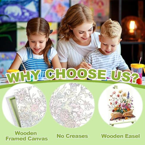 مجموعة كتب الطلاء بالأرقام للبالغين المبتدئين - حامل خشبي، طلاء زهور بالأرقام مع إطار، كتاب رسم للكبار حسب مجموعات الأرقام على القماش، فنون الرسم الزيتي السهل هدية ديكور جداري 8 × 8 بوصة in Kuwait
