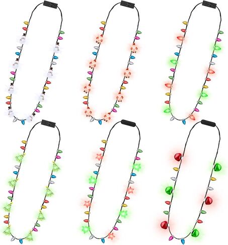6 PCS Christmas Light Necklace, 6 Styles Colorful LED Christmas Lights, 8 Bulbs Light Up Christmas Necklace with 3 Flash Modes, Ugly Sweater Lights for Xmas New Year Party Favor Supplies Accessories in Saudi Arabia