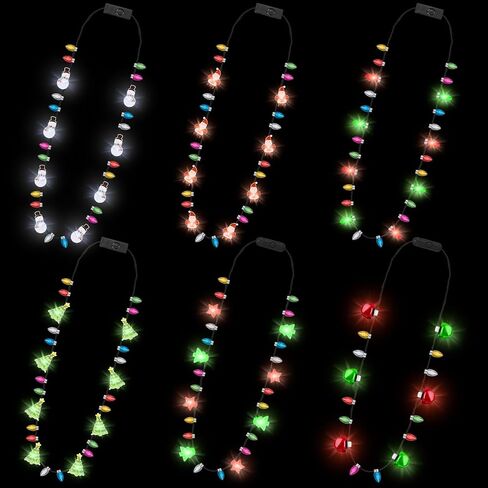 6 PCS Christmas Light Necklace, 6 Styles Colorful LED Christmas Lights, 8 Bulbs Light Up Christmas Necklace with 3 Flash Modes, Ugly Sweater Lights for Xmas New Year Party Favor Supplies Accessories in Saudi Arabia