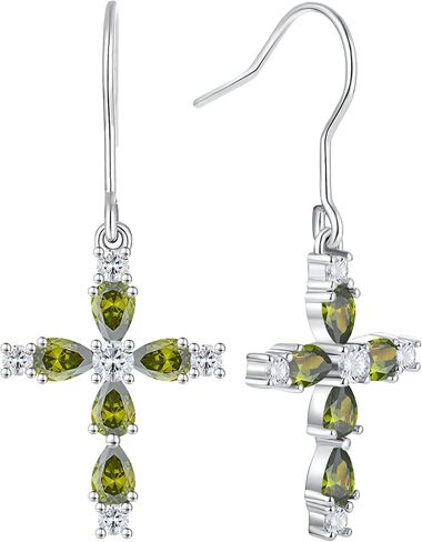 YL 925 Sterling Silver Cross Dangle Earrings Halo Birthstone Hook Earrings Religious Jewelry for Women in Saudi Arabia