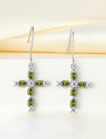 YL 925 Sterling Silver Cross Dangle Earrings Halo Birthstone Hook Earrings Religious Jewelry for Women in Saudi Arabia