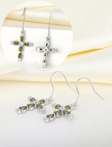 YL 925 Sterling Silver Cross Dangle Earrings Halo Birthstone Hook Earrings Religious Jewelry for Women in Saudi Arabia