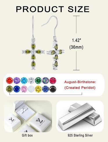 YL 925 Sterling Silver Cross Dangle Earrings Halo Birthstone Hook Earrings Religious Jewelry for Women in Saudi Arabia