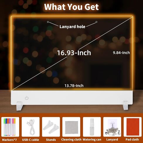 Rechargeable Led Drawing Board for Kids, 13.7" x 10", 3 Modes and 8 Colors, Illuminated Acrylic Dry Erase Board, Includes Cable and Hanging Chain, Invisible Stand, 7 Markers and a Spray Bottle. in Saudi Arabia