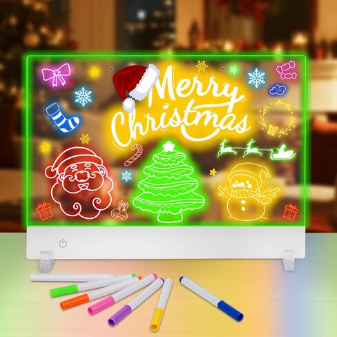 Rechargeable Led Drawing Board for Kids, 13.7" x 10", 3 Modes and 8 Colors, Illuminated Acrylic Dry Erase Board, Includes Cable and Hanging Chain, Invisible Stand, 7 Markers and a Spray Bottle. in Saudi Arabia