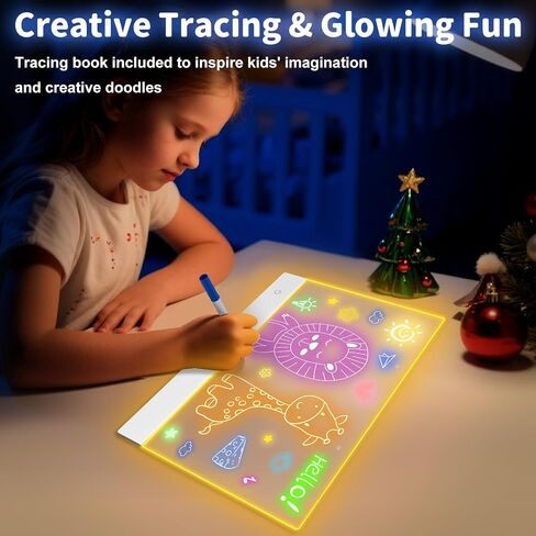 Rechargeable Led Drawing Board for Kids, 13.7" x 10", 3 Modes and 8 Colors, Illuminated Acrylic Dry Erase Board, Includes Cable and Hanging Chain, Invisible Stand, 7 Markers and a Spray Bottle. in Saudi Arabia