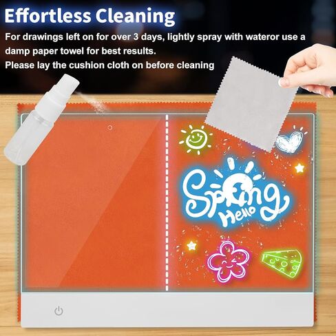 Rechargeable Led Drawing Board for Kids, 13.7" x 10", 3 Modes and 8 Colors, Illuminated Acrylic Dry Erase Board, Includes Cable and Hanging Chain, Invisible Stand, 7 Markers and a Spray Bottle. in Saudi Arabia