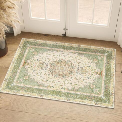 سجاد منطقة 5 × 7، سجادة بوهو قابلة للغسل لغرفة المعيشة وغرفة النوم والمكتب والمطبخ، سجاد كبير عتيق مزين بالزهور الشرقية غير قابل للانزلاق، أسود in Kuwait