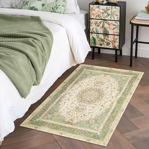 سجاد منطقة 5 × 7، سجادة بوهو قابلة للغسل لغرفة المعيشة وغرفة النوم والمكتب والمطبخ، سجاد كبير عتيق مزين بالزهور الشرقية غير قابل للانزلاق، أسود in Kuwait