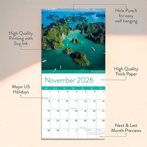 تقويم حائط الشواطئ لعام 2026 | صور الشاطئ الهادئة من جميع أنحاء العالم، وشواطئ المحيط ذات المناظر الخلابة الجميلة وغروب الشمس الرملي، وهدية تخزين التقويم للرجال والنساء in Kuwait