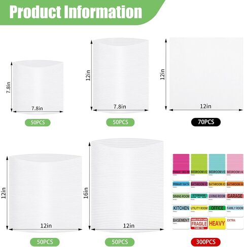 570pcs Packing Supplies for Moving,270 Cushioning Foam Pouches and Sheets, 4 Sizes (16x12", 12x12", 12x7.8", 7.8x7.8") with 300 moving labels，Cushion Foam Pouch for Storage and Shipping Fragile Items in Saudi Arabia