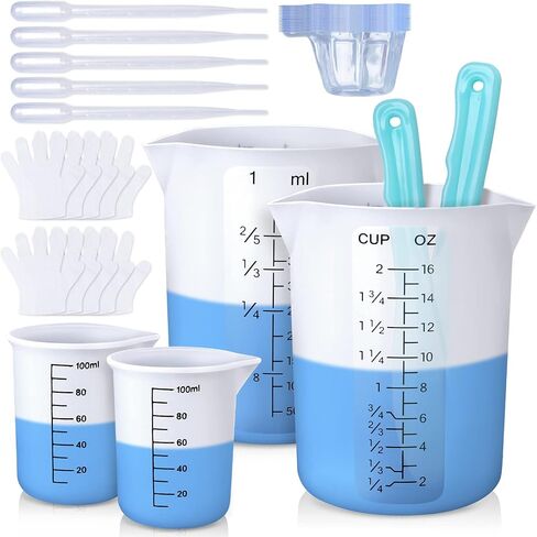 LET'S RESIN Silicone Measuring Cups, 450ml Accurate 2 Scales & 100ml Durable Measuring Cups, Epoxy Mixing Cup,Silicone Stirring Sticks, Easy Clean Resin Supplies for Resin Molds, Glitter Tumbler in Saudi Arabia
