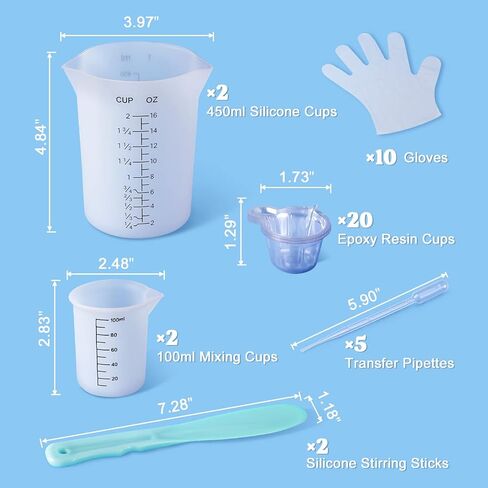 LET'S RESIN Silicone Measuring Cups, 450ml Accurate 2 Scales & 100ml Durable Measuring Cups, Epoxy Mixing Cup,Silicone Stirring Sticks, Easy Clean Resin Supplies for Resin Molds, Glitter Tumbler in Saudi Arabia