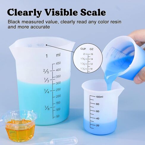 LET'S RESIN Silicone Measuring Cups, 450ml Accurate 2 Scales & 100ml Durable Measuring Cups, Epoxy Mixing Cup,Silicone Stirring Sticks, Easy Clean Resin Supplies for Resin Molds, Glitter Tumbler in Saudi Arabia