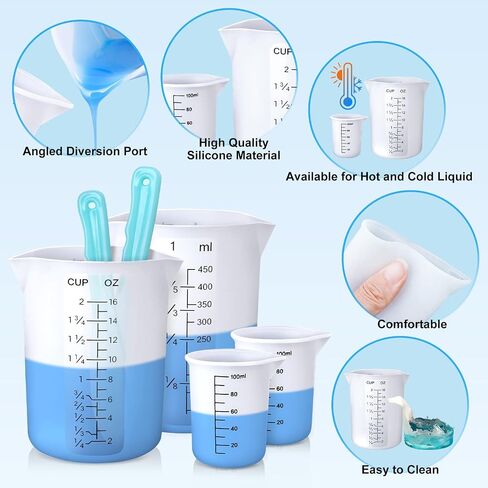 LET'S RESIN Silicone Measuring Cups, 450ml Accurate 2 Scales & 100ml Durable Measuring Cups, Epoxy Mixing Cup,Silicone Stirring Sticks, Easy Clean Resin Supplies for Resin Molds, Glitter Tumbler in Saudi Arabia