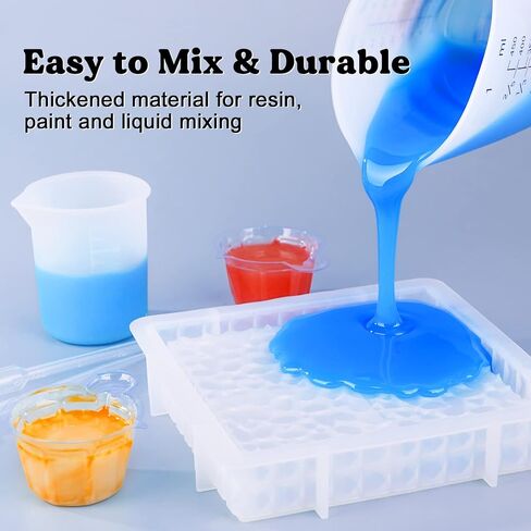 LET'S RESIN Silicone Measuring Cups, 450ml Accurate 2 Scales & 100ml Durable Measuring Cups, Epoxy Mixing Cup,Silicone Stirring Sticks, Easy Clean Resin Supplies for Resin Molds, Glitter Tumbler in Saudi Arabia