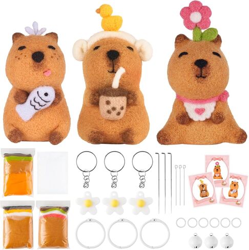 Capybara Needle Felting Kit - 3 Set Cute Animal DIY Doll Wool Craft Set with Felt Tool Instruction Foam Mat, DIY Needlework Keychain Craft for Adults Beginners Christmas Birthday Gift (Style 1) in Saudi Arabia