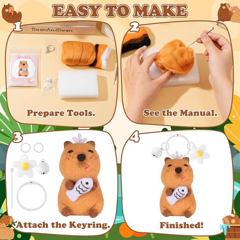 Capybara Needle Felting Kit - 3 Set Cute Animal DIY Doll Wool Craft Set with Felt Tool Instruction Foam Mat, DIY Needlework Keychain Craft for Adults Beginners Christmas Birthday Gift (Style 1) in Saudi Arabia
