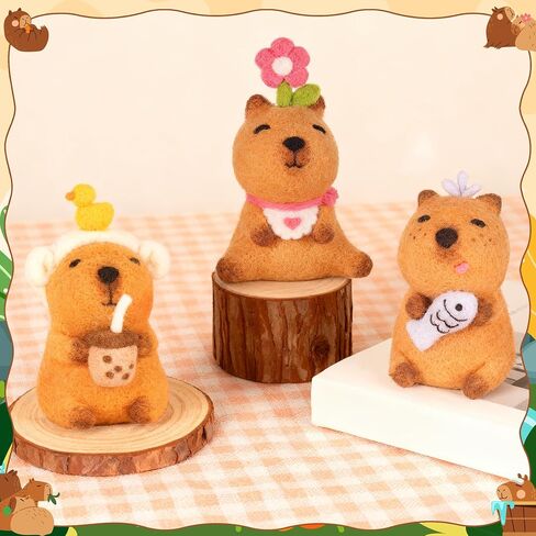 Capybara Needle Felting Kit - 3 Set Cute Animal DIY Doll Wool Craft Set with Felt Tool Instruction Foam Mat, DIY Needlework Keychain Craft for Adults Beginners Christmas Birthday Gift (Style 1) in Saudi Arabia