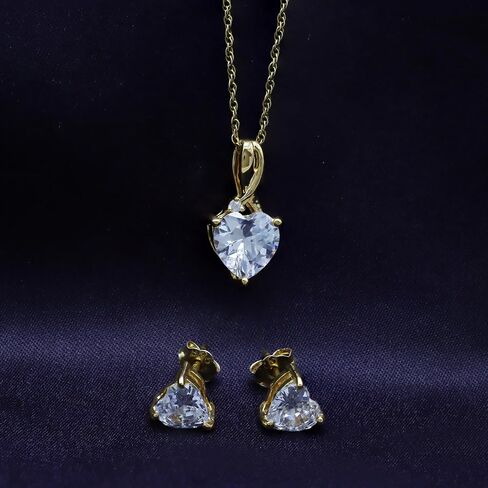 THE JEWEL ZONE طقم قلادة وأقراط من الفضة الإسترليني مرصعة بالياقوت الأبيض والألماس على شكل قلب مقلد in Saudi Arabia