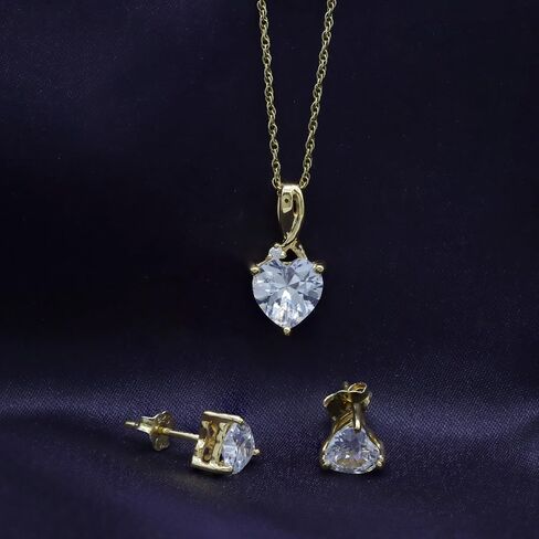 THE JEWEL ZONE طقم قلادة وأقراط من الفضة الإسترليني مرصعة بالياقوت الأبيض والألماس على شكل قلب مقلد in Saudi Arabia