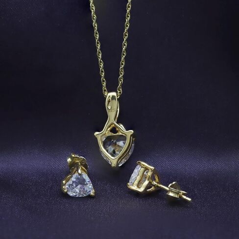 THE JEWEL ZONE طقم قلادة وأقراط من الفضة الإسترليني مرصعة بالياقوت الأبيض والألماس على شكل قلب مقلد in Saudi Arabia