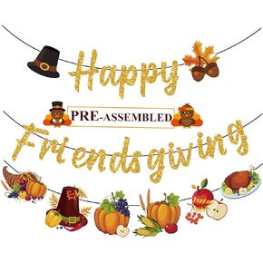 لافتة Happy Friendsgiving للأصدقاء المثبتين مسبقًا تعطي ديكورات للحفلات اللامعة، لافتة إكليل الأصدقاء، مستلزمات حفلات عيد الشكر in Kuwait