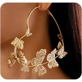 Gold Butterfly Hoop Earrings for Women,Aesthetic Hollow Butterfly Large Loop Earrings Charm Huggie Earrings,Unique Insect Jewelry Accessories Gifts in Kuwait