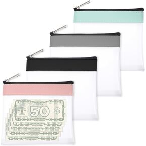 4pcs Money Bags With Zipper, Cash Envelopes 5.1 x 4.7 inch Clear Bank Deposit Coin Bag Money Pouch Receipt Moneys Bag for Cosmetics Cash Envelope Bank Deposit in Kuwait