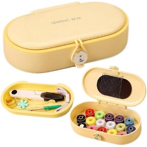 مجموعة الخياطة الصفراء، مجموعة خياطة محمولة للسفر للبالغين، صندوق أدوات خياطة مغناطيسي، لرحلات العمل والفنادق والاستخدام الخارجي | حقيبة أدوات إصلاح مدمجة لأزرار الملابس والأقمشة | ايمير خياطة ميني in Kuwait